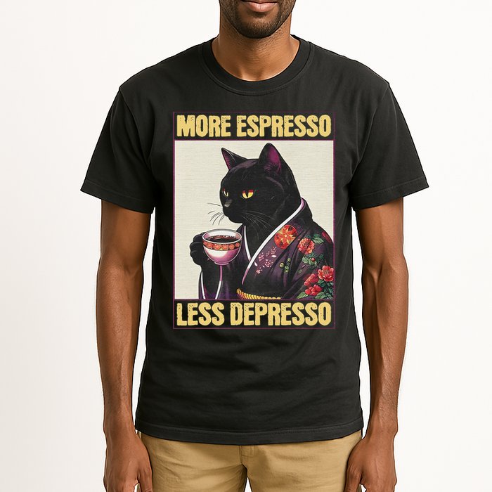More Espresso Less Depresso Kimono Cat Japanese Art Tall T-Shirt