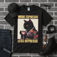 More Espresso Less Depresso Kimono Cat Japanese Art Tall T-Shirt
