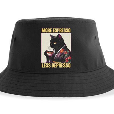 More Espresso Less Depresso Kimono Cat Japanese Art Sustainable Bucket Hat