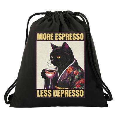 More Espresso Less Depresso Kimono Cat Japanese Art Drawstring Bag