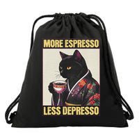 More Espresso Less Depresso Kimono Cat Japanese Art Drawstring Bag