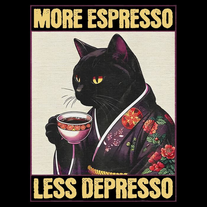 More Espresso Less Depresso Kimono Cat Japanese Art Drawstring Bag