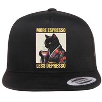 More Espresso Less Depresso Kimono Cat Japanese Art Flat Bill Trucker Hat