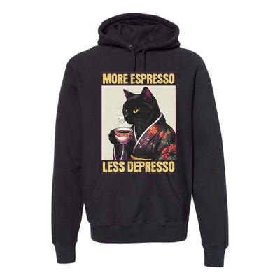 More Espresso Less Depresso Kimono Cat Japanese Art Premium Hoodie