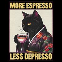More Espresso Less Depresso Kimono Cat Japanese Art 16 in Basic Backpack