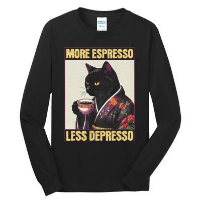 More Espresso Less Depresso Kimono Cat Japanese Art Tall Long Sleeve T-Shirt