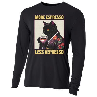 More Espresso Less Depresso Kimono Cat Japanese Art Cooling Performance Long Sleeve Crew