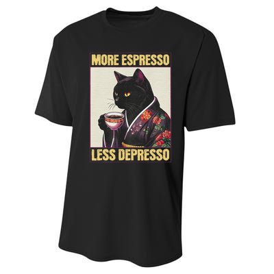 More Espresso Less Depresso Kimono Cat Japanese Art Performance Sprint T-Shirt