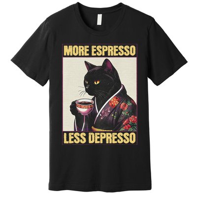 More Espresso Less Depresso Kimono Cat Japanese Art Premium T-Shirt