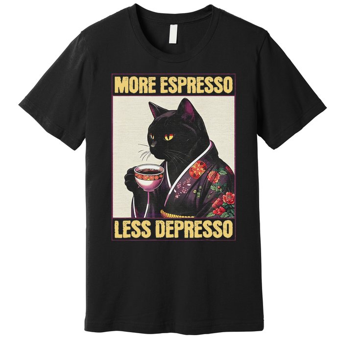 More Espresso Less Depresso Kimono Cat Japanese Art Premium T-Shirt