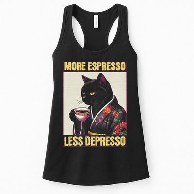 More Espresso Less Depresso Kimono Cat Japanese Art Womens Tank Top