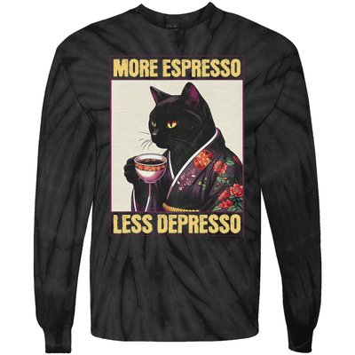 More Espresso Less Depresso Kimono Cat Japanese Art Tie-Dye Long Sleeve Shirt