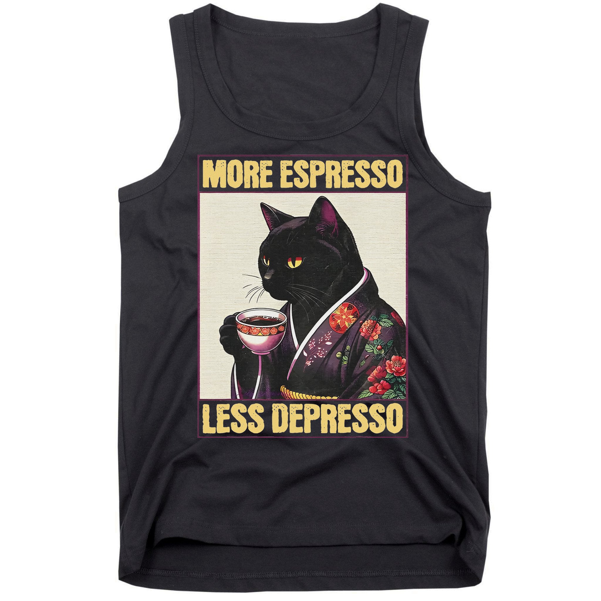 More Espresso Less Depresso Kimono Cat Japanese Art Tank Top