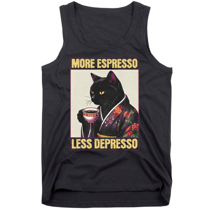 More Espresso Less Depresso Kimono Cat Japanese Art Tank Top