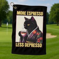 More Espresso Less Depresso Kimono Cat Japanese Art Golf Towel