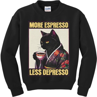 More Espresso Less Depresso Kimono Cat Japanese Art Kids Sweatshirt