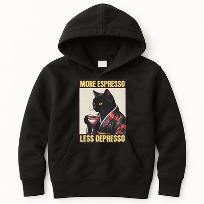 More Espresso Less Depresso Kimono Cat Japanese Art Kids Hoodie