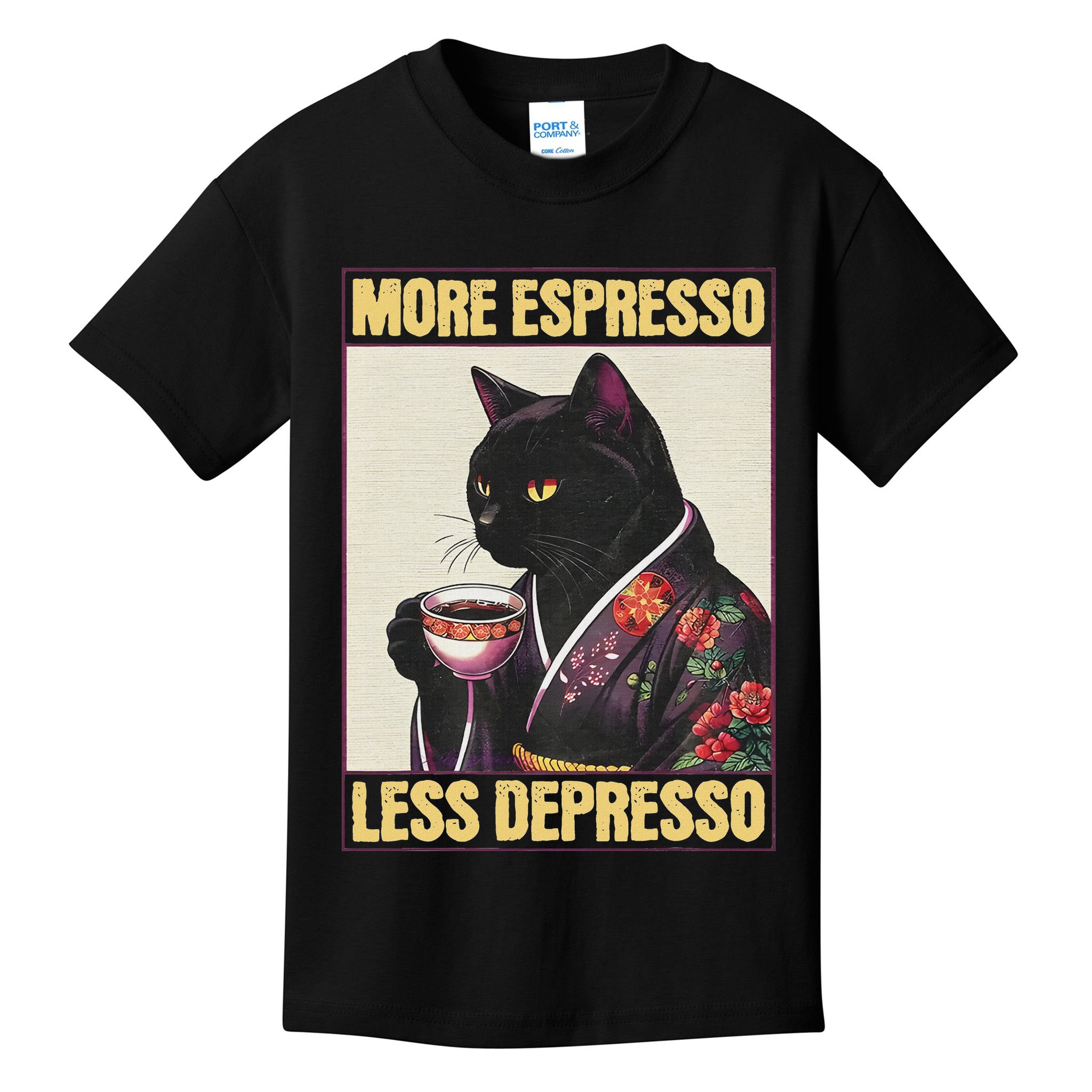 More Espresso Less Depresso Kimono Cat Japanese Art Kids T-Shirt