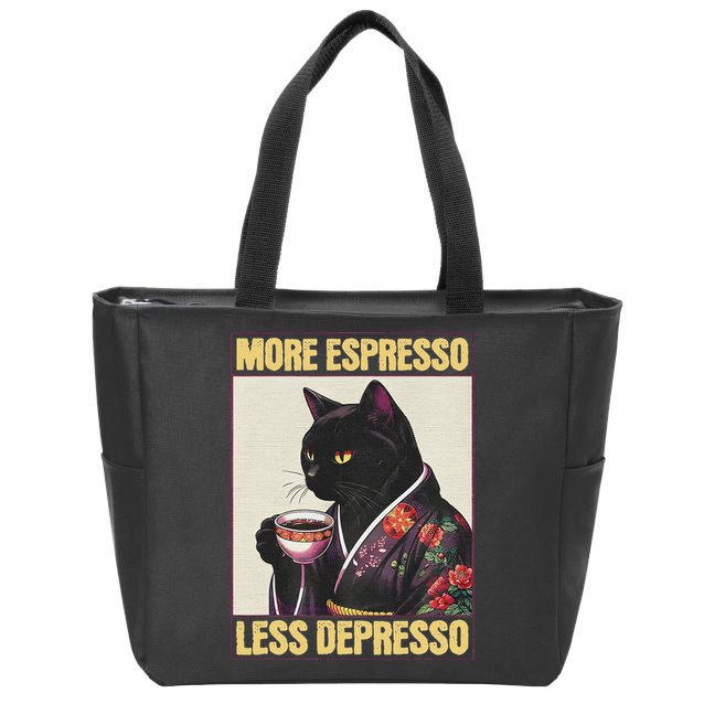 More Espresso Less Depresso Kimono Cat Japanese Art Zip Tote Bag