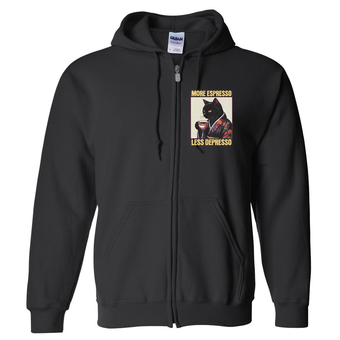 More Espresso Less Depresso Kimono Cat Japanese Art Full Zip Hoodie