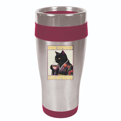More Espresso Less Depresso Kimono Cat Japanese Art 16oz Travel Tumbler