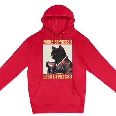 More Espresso Less Depresso Kimono Cat Japanese Art Premium Pullover Hoodie