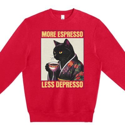 More Espresso Less Depresso Kimono Cat Japanese Art Premium Crewneck Sweatshirt