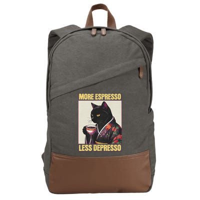 More Espresso Less Depresso Kimono Cat Japanese Art Cotton Canvas Backpack