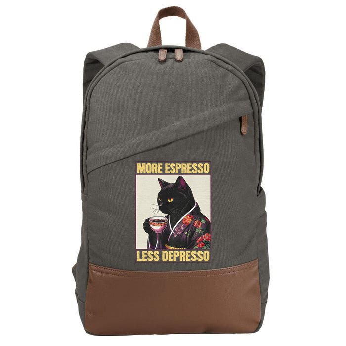 More Espresso Less Depresso Kimono Cat Japanese Art Cotton Canvas Backpack