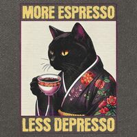 More Espresso Less Depresso Kimono Cat Japanese Art Cotton Canvas Backpack