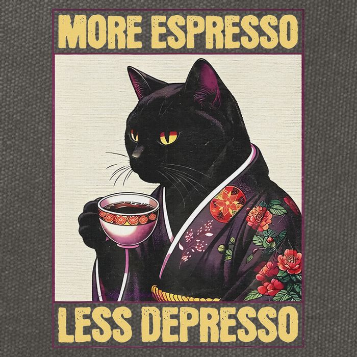 More Espresso Less Depresso Kimono Cat Japanese Art Cotton Canvas Backpack