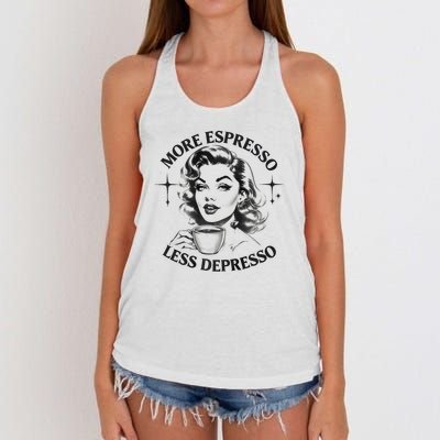 More Espresso Less Depresso Retro Woman Coffee Lover Women's Knotted Racerback Tank