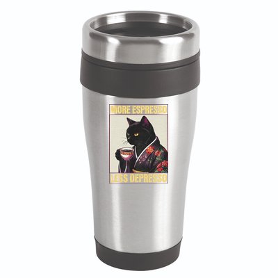More Espresso Less Depresso Kimono Cat Japanese 16oz Travel Tumbler