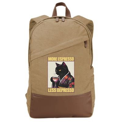 More Espresso Less Depresso Kimono Cat Japanese Cotton Canvas Backpack