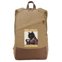 More Espresso Less Depresso Kimono Cat Japanese Cotton Canvas Backpack
