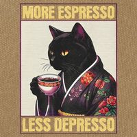 More Espresso Less Depresso Kimono Cat Japanese Cotton Canvas Backpack