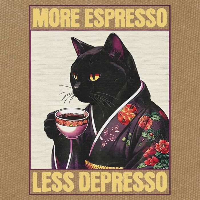 More Espresso Less Depresso Kimono Cat Japanese Cotton Canvas Backpack