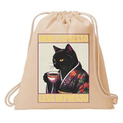 More Espresso Less Depresso Kimono Cat Japanese Drawstring Bag