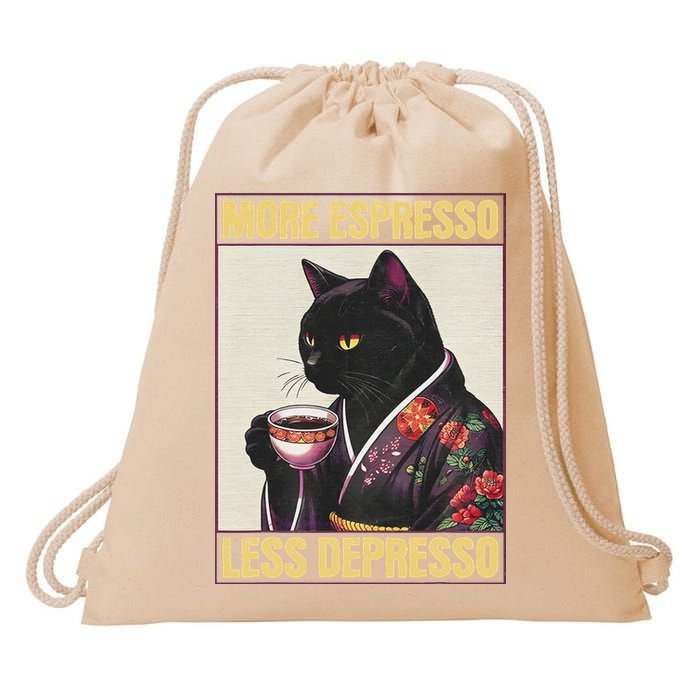 More Espresso Less Depresso Kimono Cat Japanese Drawstring Bag