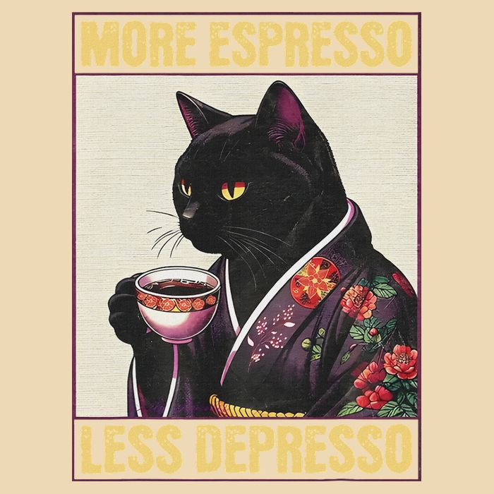 More Espresso Less Depresso Kimono Cat Japanese Bag