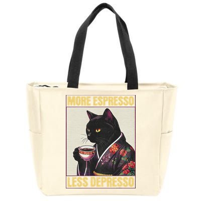 More Espresso Less Depresso Kimono Cat Japanese Zip Tote Bag