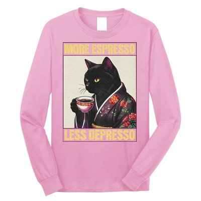 More Espresso Less Depresso Kimono Cat Japanese Long Sleeve Shirt