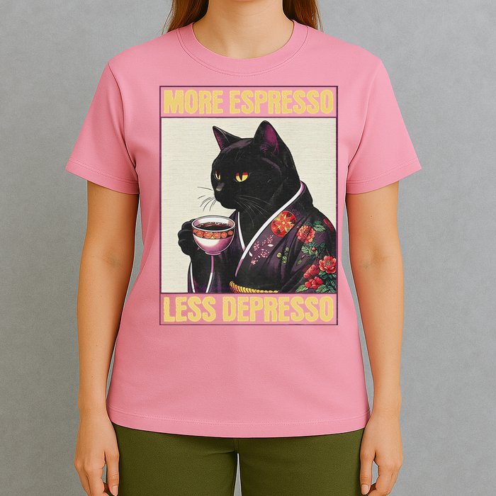 More Espresso Less Depresso Kimono Cat Japanese T-Shirt