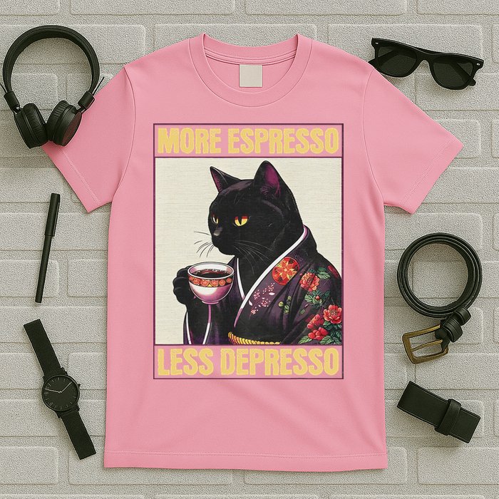 More Espresso Less Depresso Kimono Cat Japanese T-Shirt