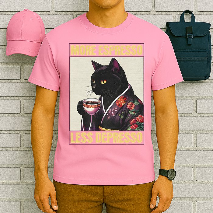 More Espresso Less Depresso Kimono Cat Japanese T-Shirt