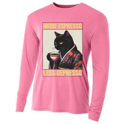 More Espresso Less Depresso Kimono Cat Japanese Cooling Performance Long Sleeve Crew