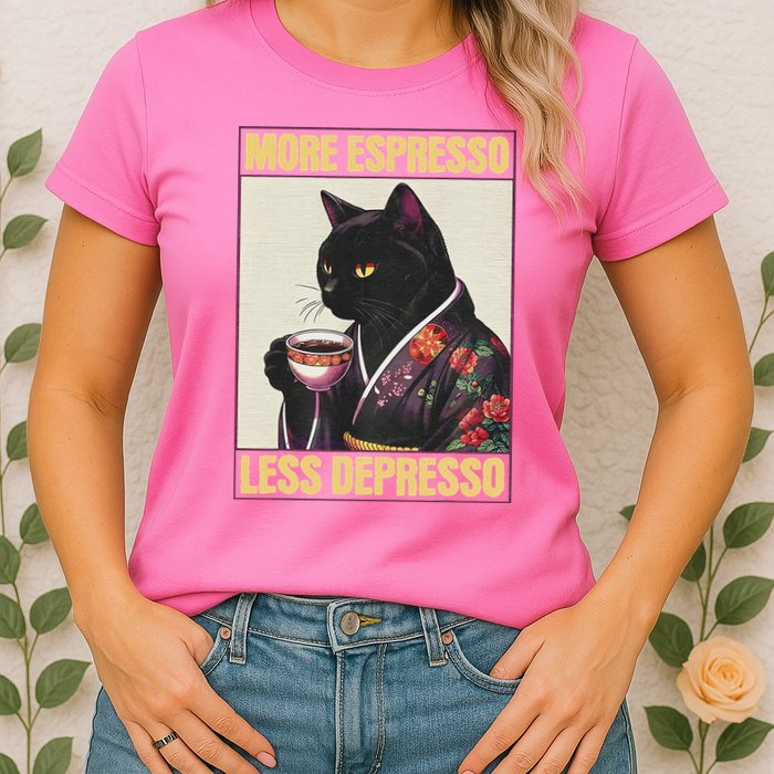 More Espresso Less Depresso Kimono Cat Japanese Womens T-Shirt