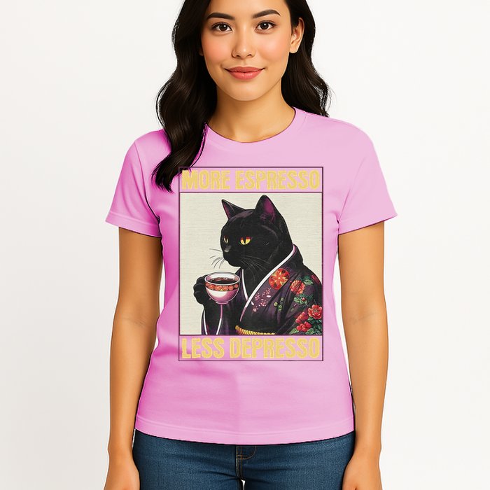 More Espresso Less Depresso Kimono Cat Japanese Womens T-Shirt