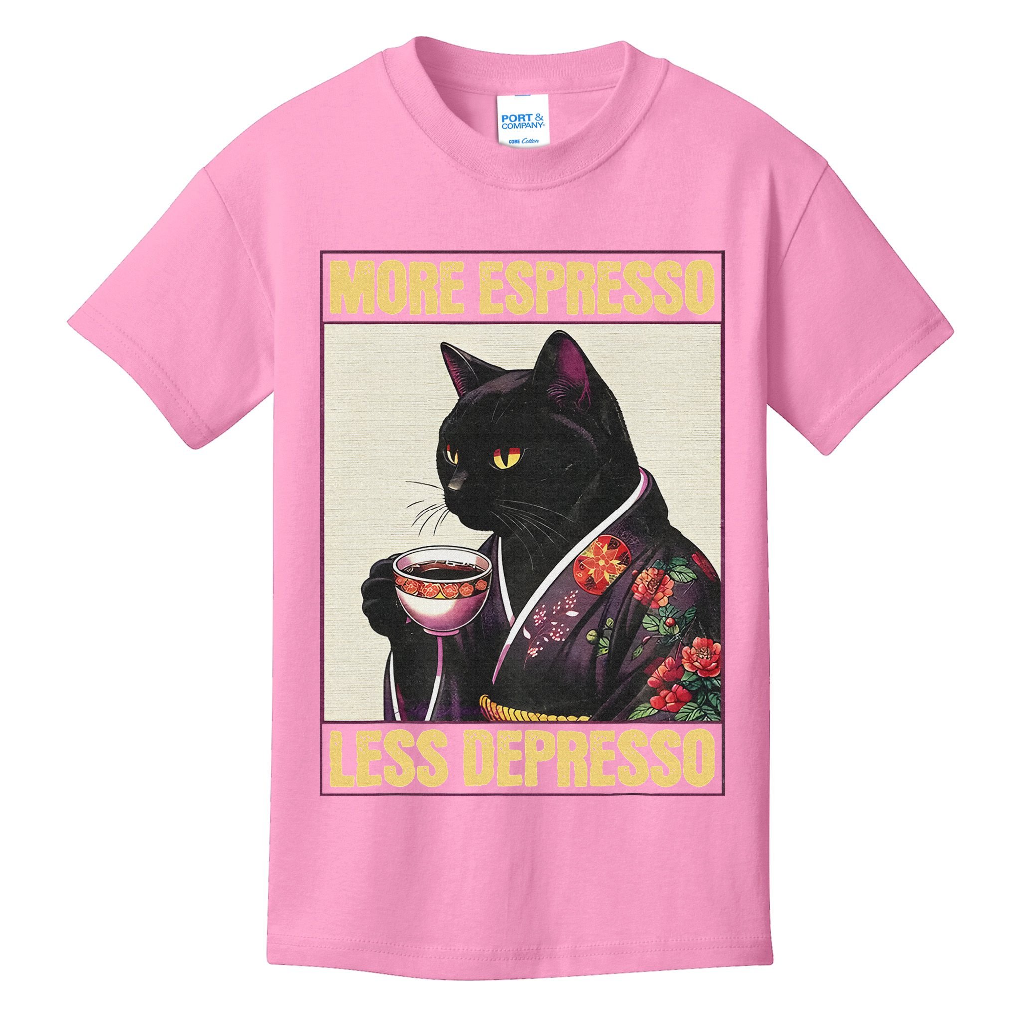 More Espresso Less Depresso Kimono Cat Japanese Kids T-Shirt