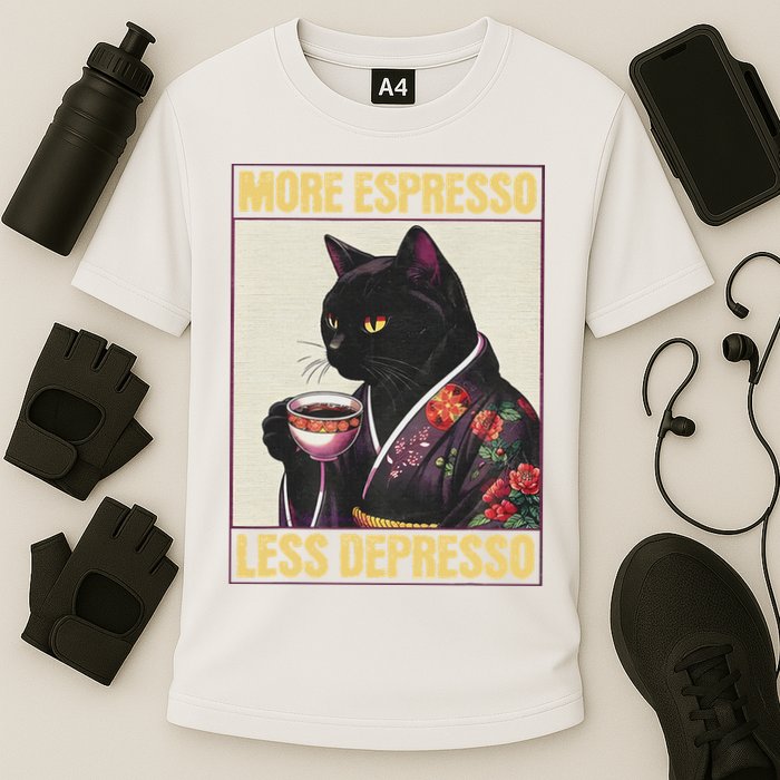 More Espresso Less Depresso Kimono Cat Japanese Cooling Performance Crew T-Shirt